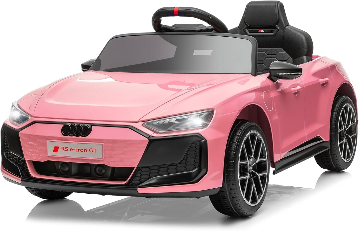 LALAHO Coche Eléctrico para Niños Audi RS E-Tron 12V con Doble Motor, 3-5 km/h Auto Eléctrico para Niños de 3 a 5 Años, MP3, Mando a Distancia (Rosa Claro)