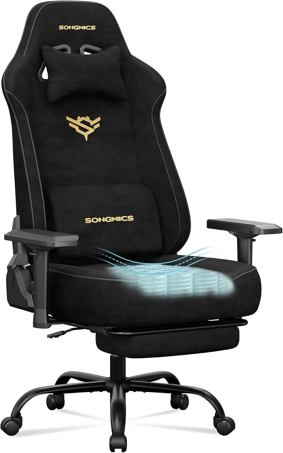 SONGMICS Silla Gaming Ergonómica de Escritorio, Tela de Ante, hasta 200 kg