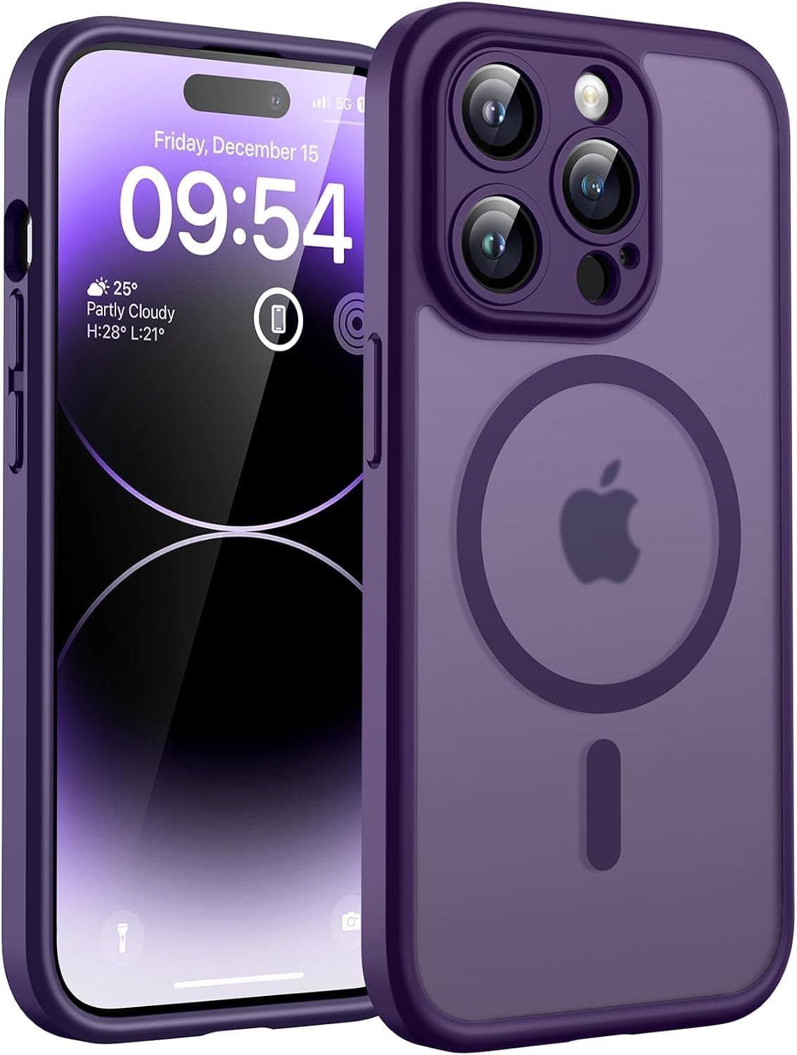 TOCOL Funda para iPhone 14 Pro, Funda Magnética para iPhone 14 Pro 6,1 Pulgadas [Protección Lente Cámara] [Protección Militar] Translúcida Mate Trasera, Púrpura Medianoche