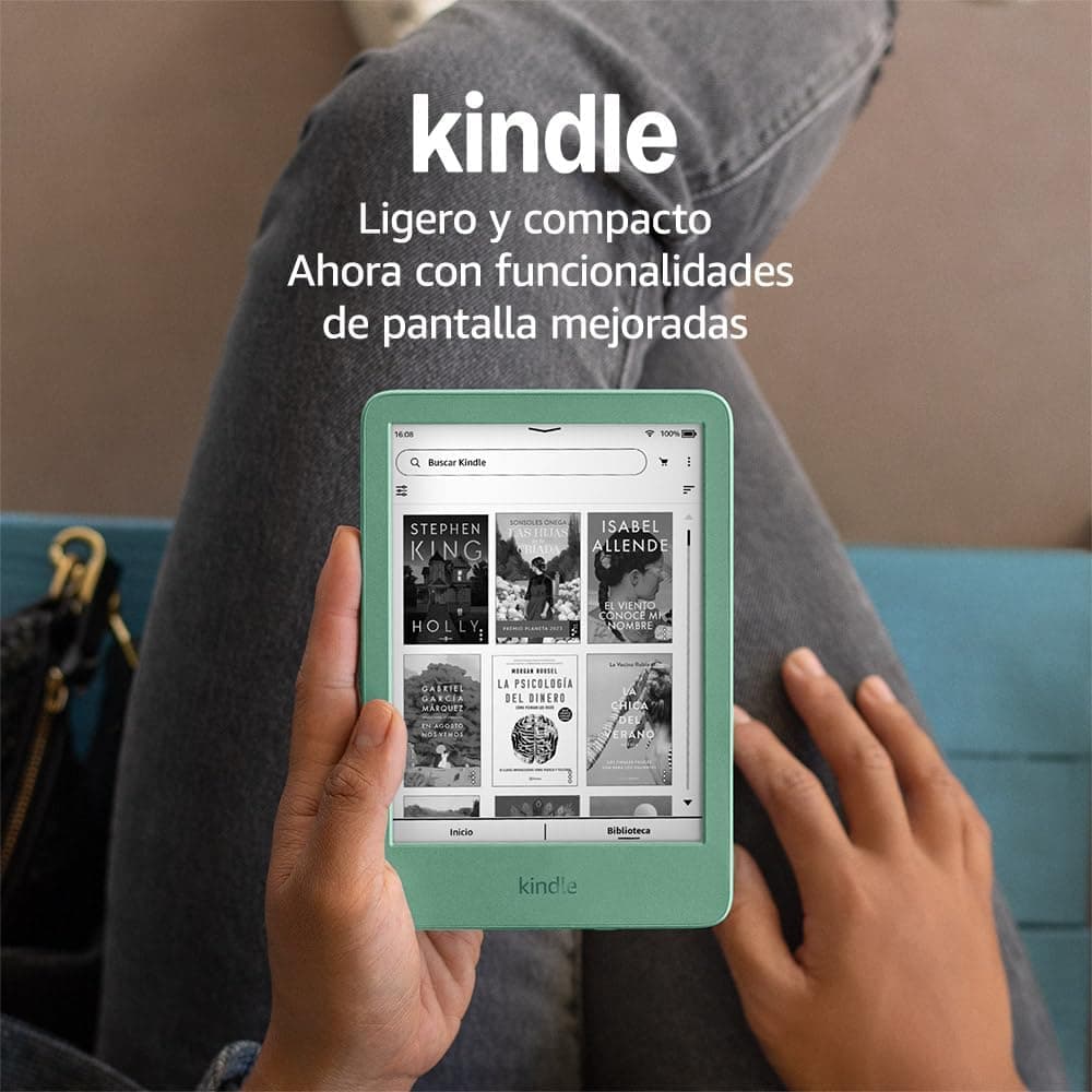 Amazon Kindle (16 GB), más ligero y compacto, pantalla sin reflejos, pasos de página más fluidos, luz frontal ajustable, batería de larga duración | Sin publicidad, verde matcha + Kindle Unlimited
