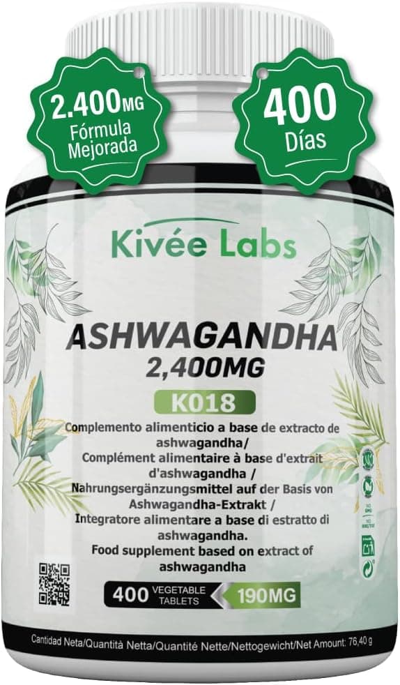 Ashwagandha 2400mg | 400 Micro Comprimidos 50:1 Alta Pureza | Suplemento Adaptógeno para Reducir Estrés, Cortisol y Mejorar el Descanso | Suministro para 13 Meses | Vegano y Sin Gluten