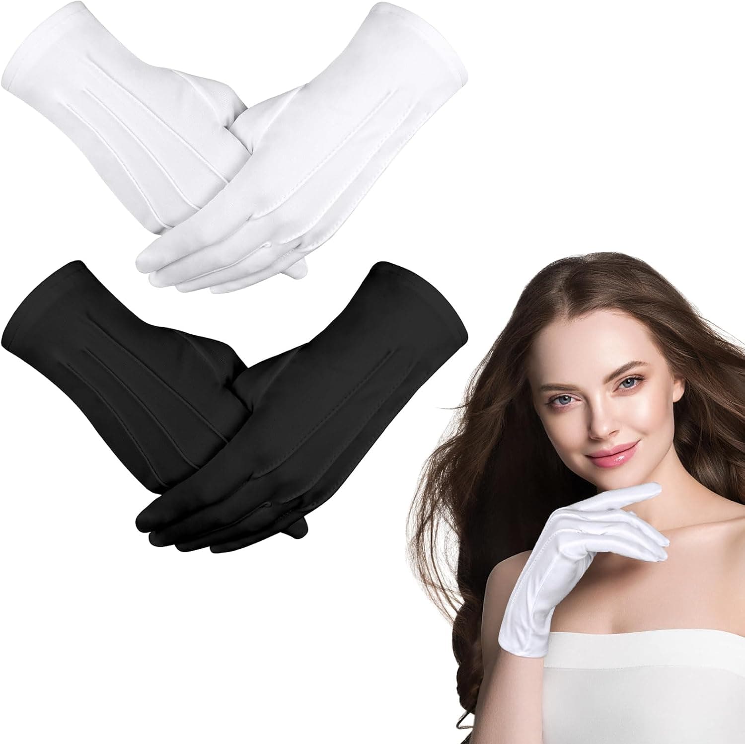 Aomig Guantes Traje, Blancos Botones Pliegues, Esmoquin 23CM