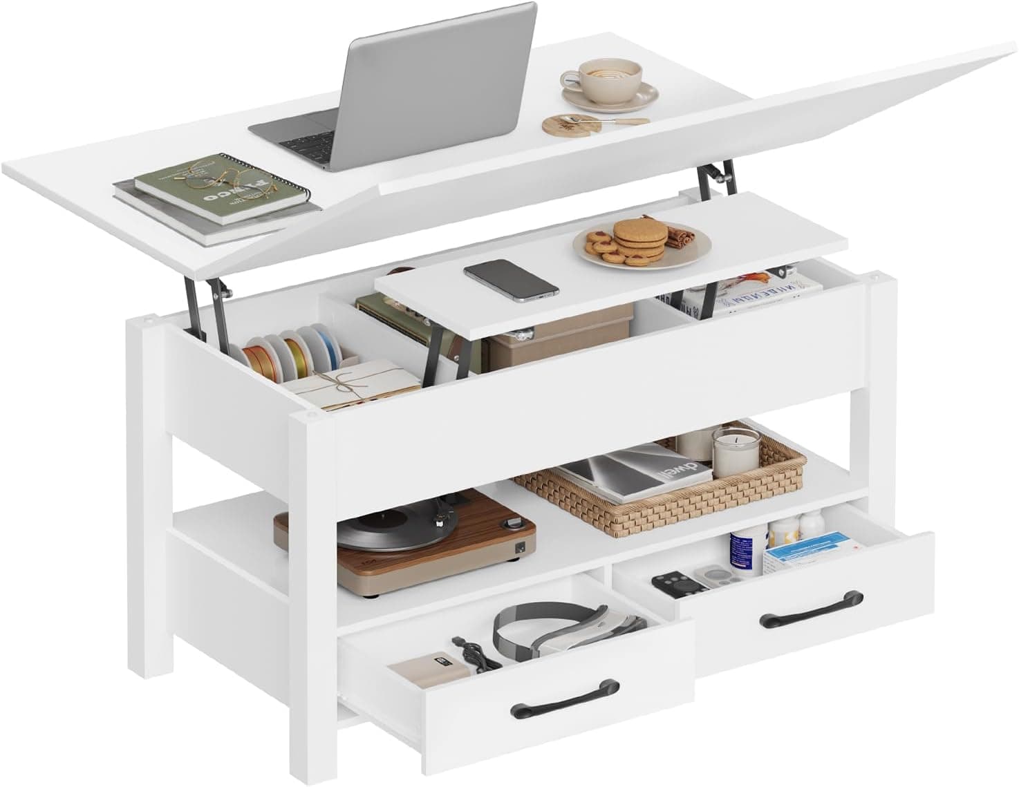 WOLTU Mesa de Centro Elevable, Mesita Salon con Espacio Oculto