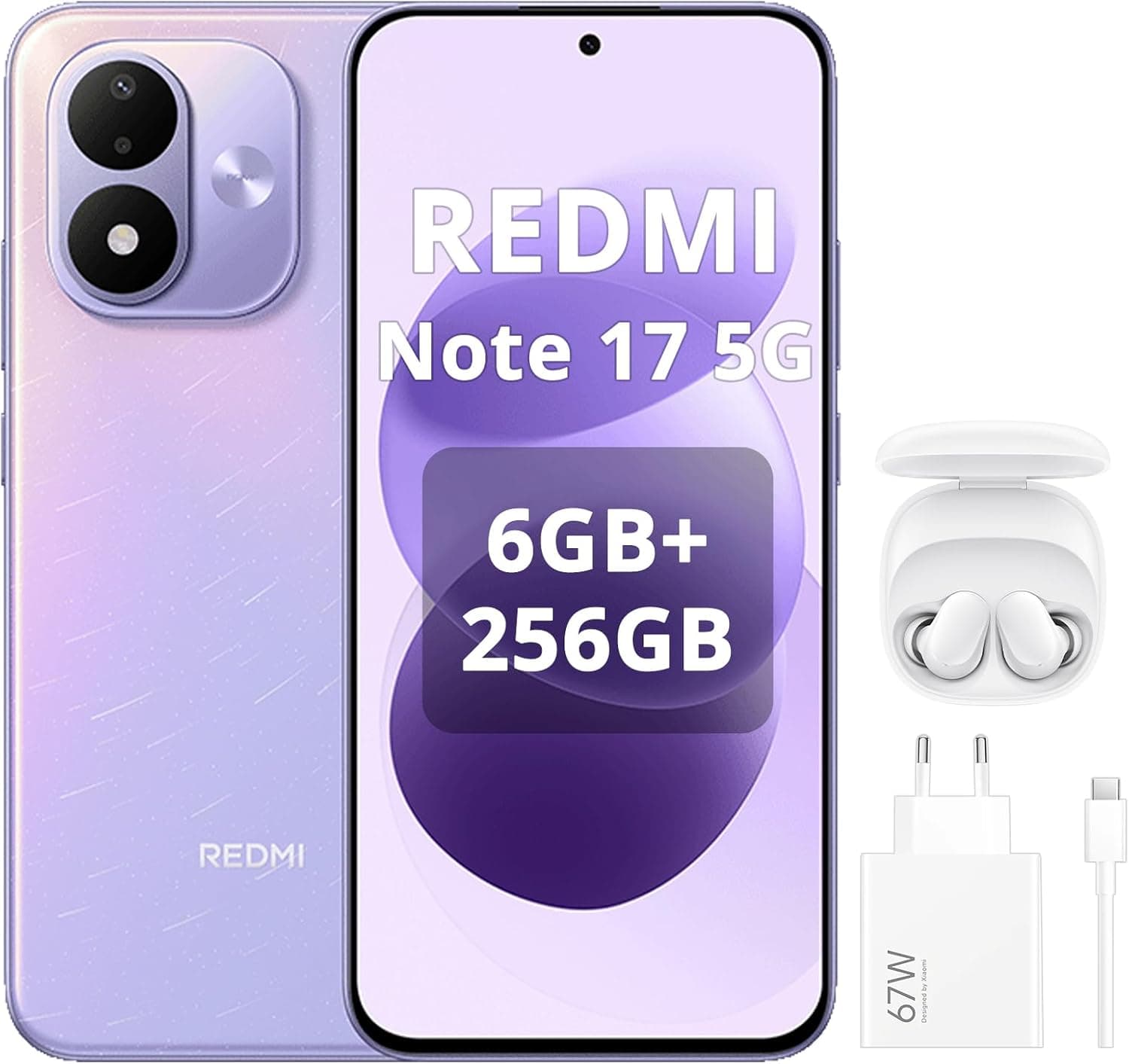Xiaomi Redmi Note 17 5G, Smartphone 6+ 256GB, batería masiva de 7700mAh, IP65, cámara de 50MP, pantalla AMOLED de 6,99 pulgadas, Púrpura Celestial, incluye cargador de 67W, auriculares