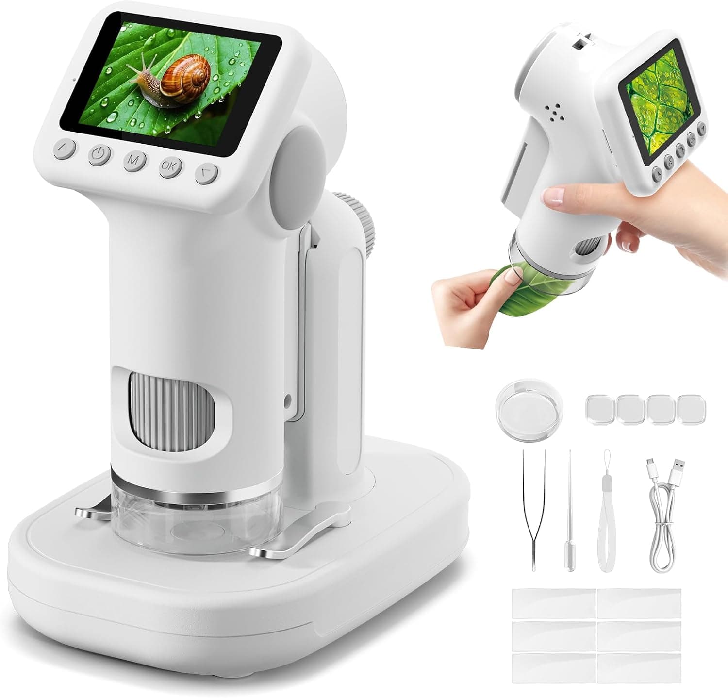 1600X Microscopio para Niños, 2.0" Pantalla Mini microscopios Digitales con Kit de Portaobjetos y 6 Luces LED, Juguetes Ciencias Educativas, Niños Alumnos de 3 a 12 Años