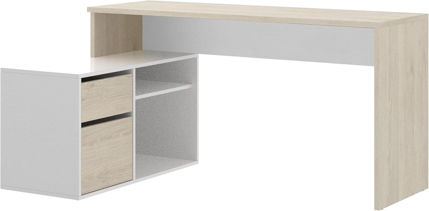 DEKIT GRUPO RIMOBEL ROX - MESA ESCRITORIO CON ALMACENAJE Y DOBLE MONTAJE - 139x75 cm - NATURAL / BLANCO