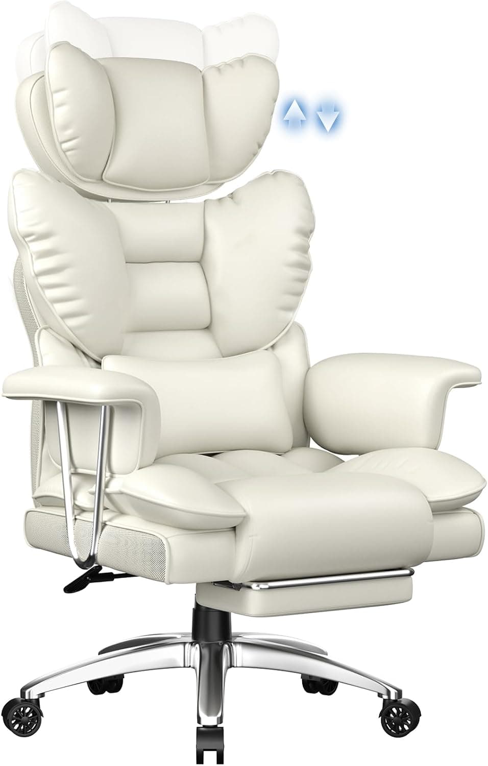 rattantree Sillón Ejecutivo piel auténtica con reposapiés alto Blanco