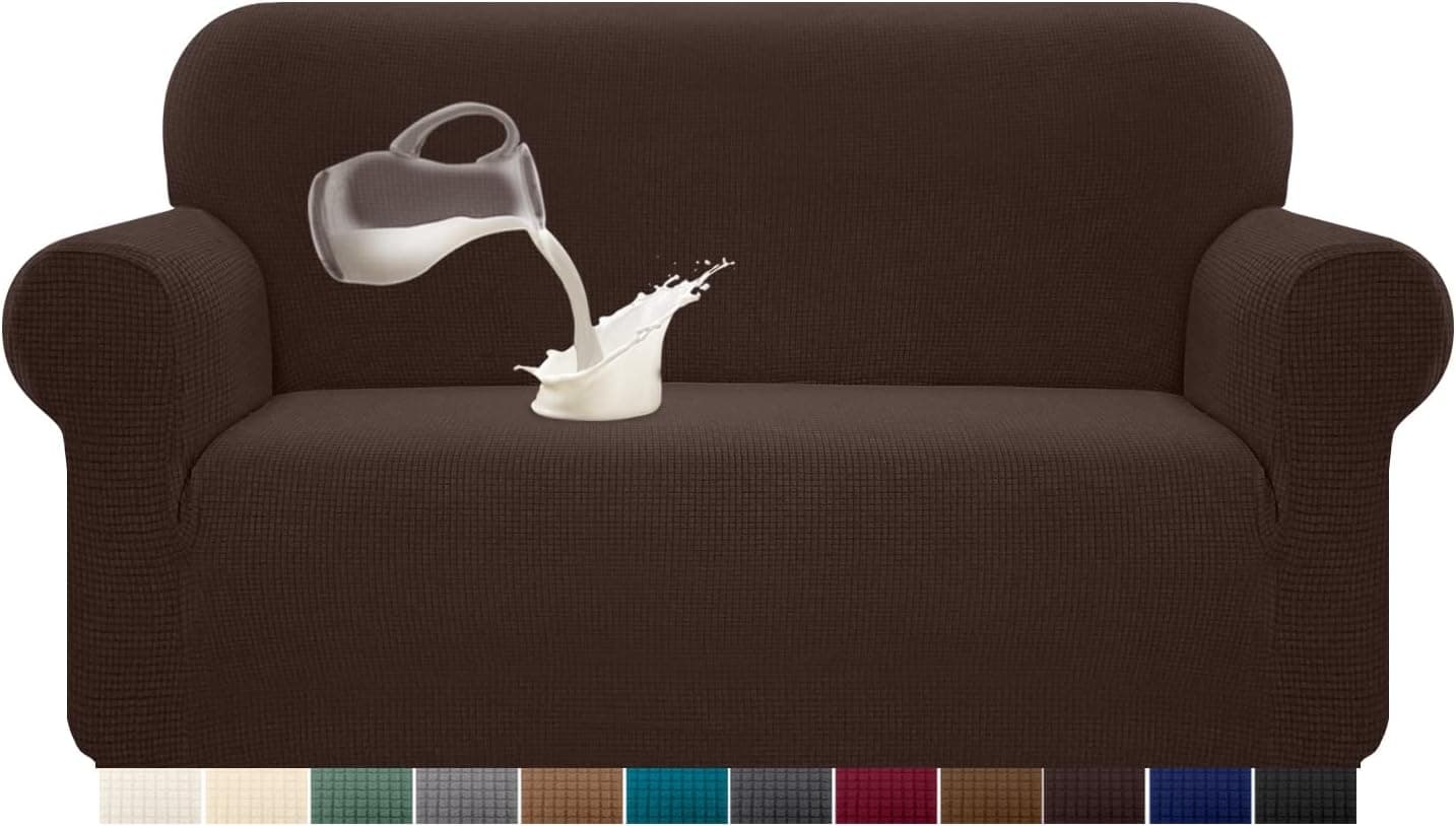 Granbest Funda de sofá elástica, resistente al agua, 1 unidad, de elastano, jacquard, elástica, con espuma antideslizante (2 plazas, chocolate)