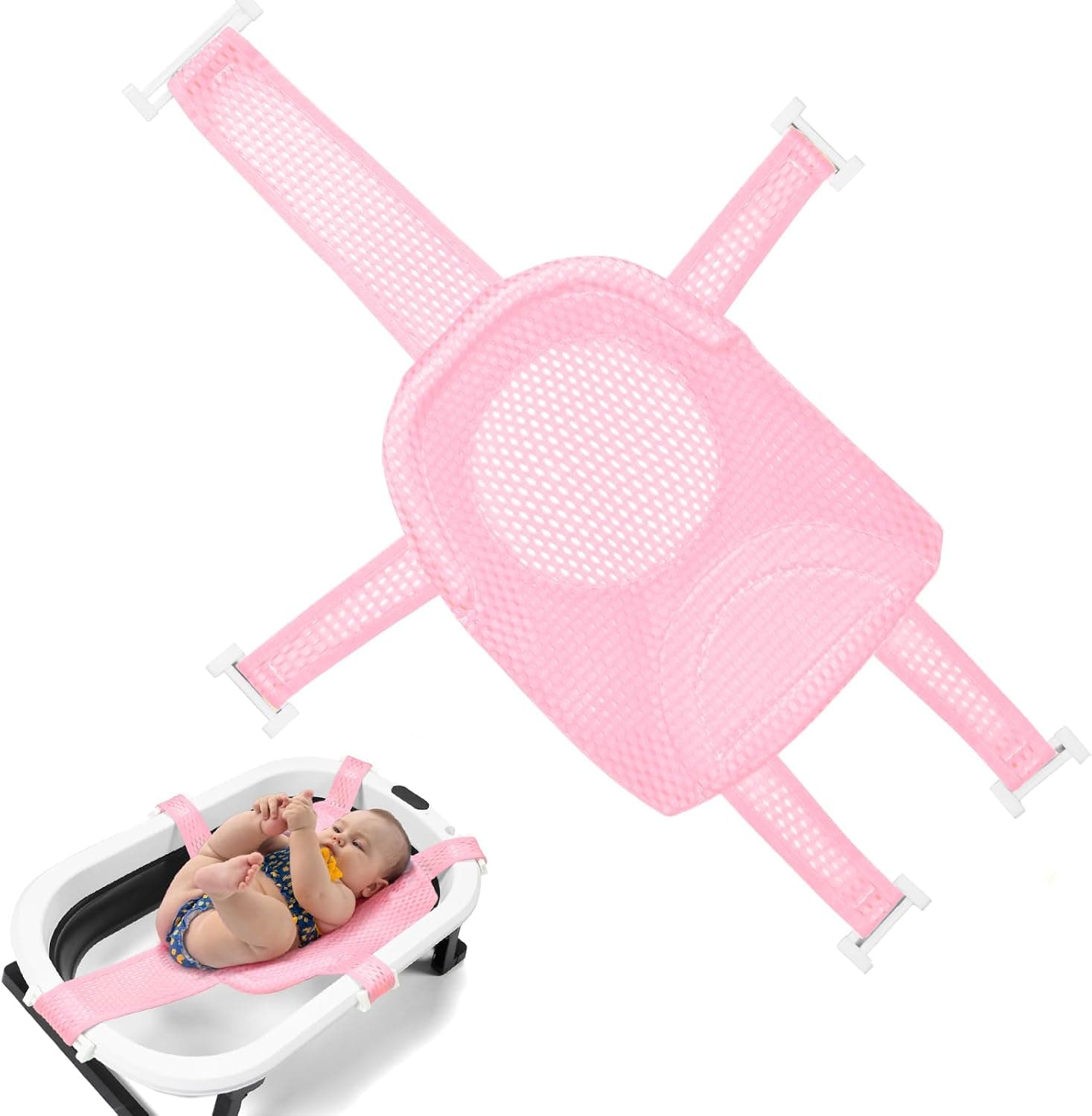 Aolso Red de Baño para Bebés,Asiento de Baño para Bebé Recién Nacido,Red de Soporte para Bañera,Alfombra de Bañera Antideslizante para Bebé,Asiento Hamaca Bañera Bebe(rosa)