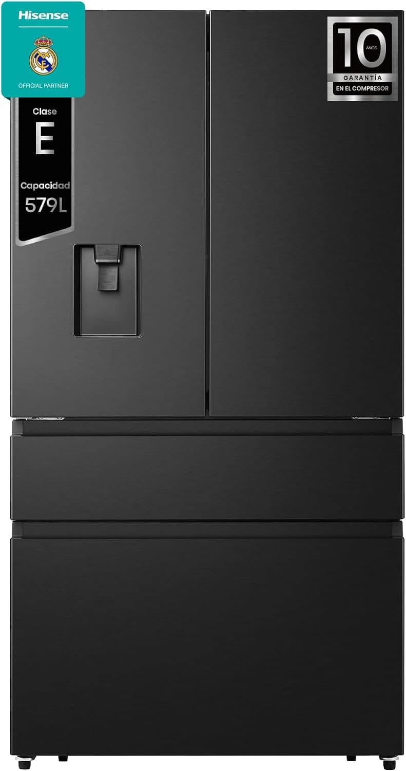 Hisense RF749N4SWFE - Frigorífico Americano Puerta Francesa Total No Frost, 579L,179cm, Metal-Tech Cooling, My Fresh Choice, Multi Airflow, Dispensador Agua con Depósito, Inverter, WiFi, Dark Inox