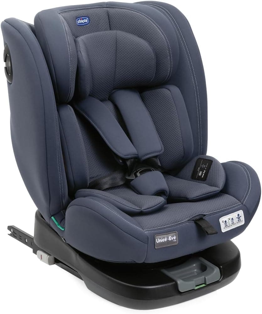 Chicco Unico EVO I'Size Classic, Silla de Coche ISOFIX para Bebés y Niños de 40 a 150 cm, Grupo 0123 Desde Recién Nacido hasta 12 Años, Giratoria 360º, Reductor, Ajustable y Protección Lateral, Azul