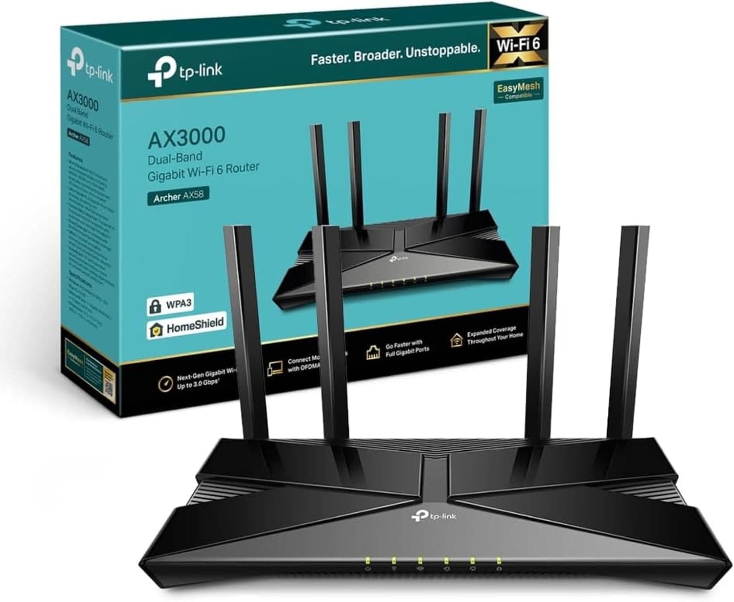 TP-Link Archer AX58 - Router WiFi 6 AX3000, Doble Banda, 5 Puertos GE