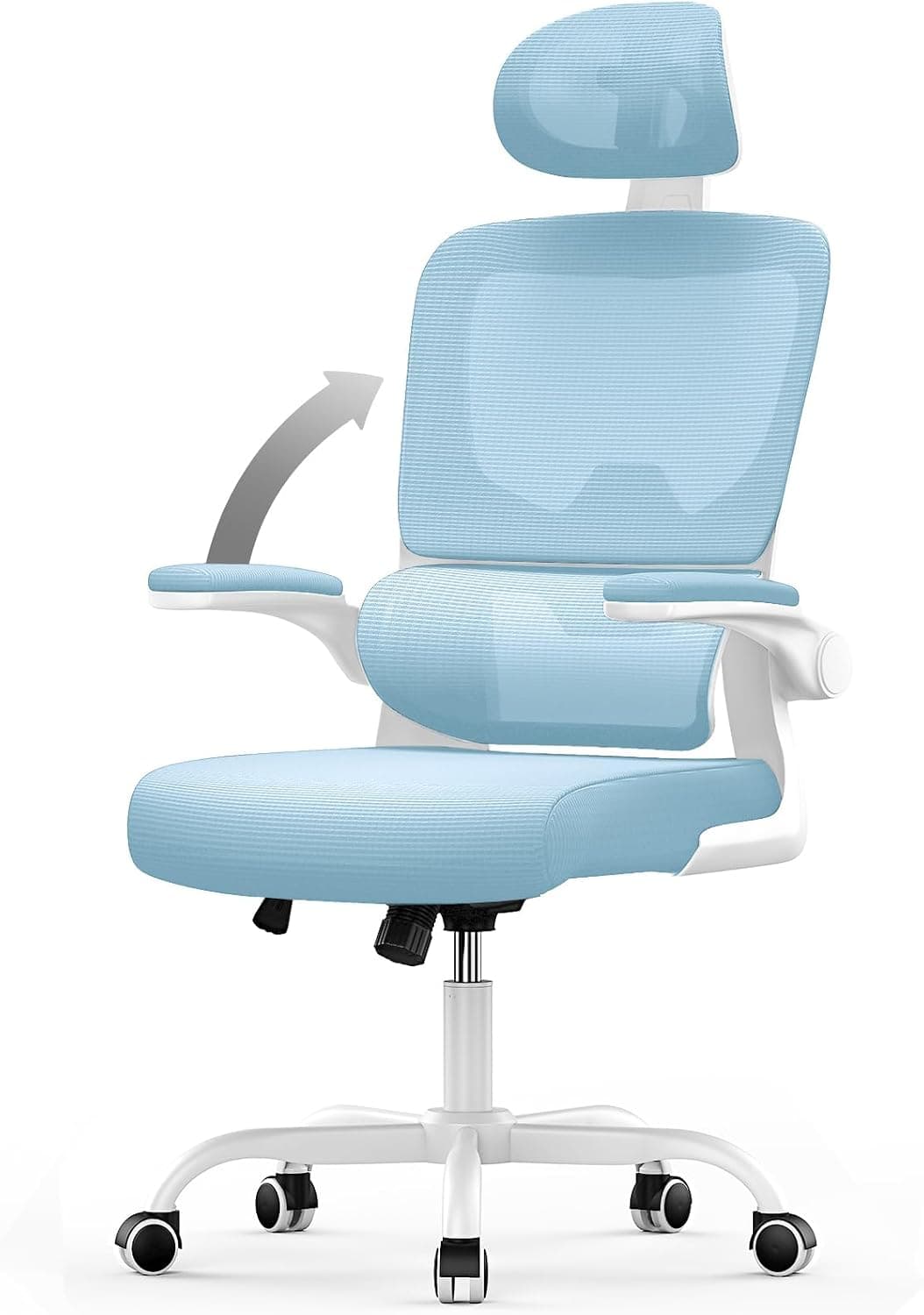 naspaluro Silla de Oficina Ergonómica con Soporte Lumbar, Silla de Escritorio de Respaldo con Reposacabezas y Altura Ajustables, Reposabrazos Abatible, Silla de Ordenador para Oficina en Casa, Azul