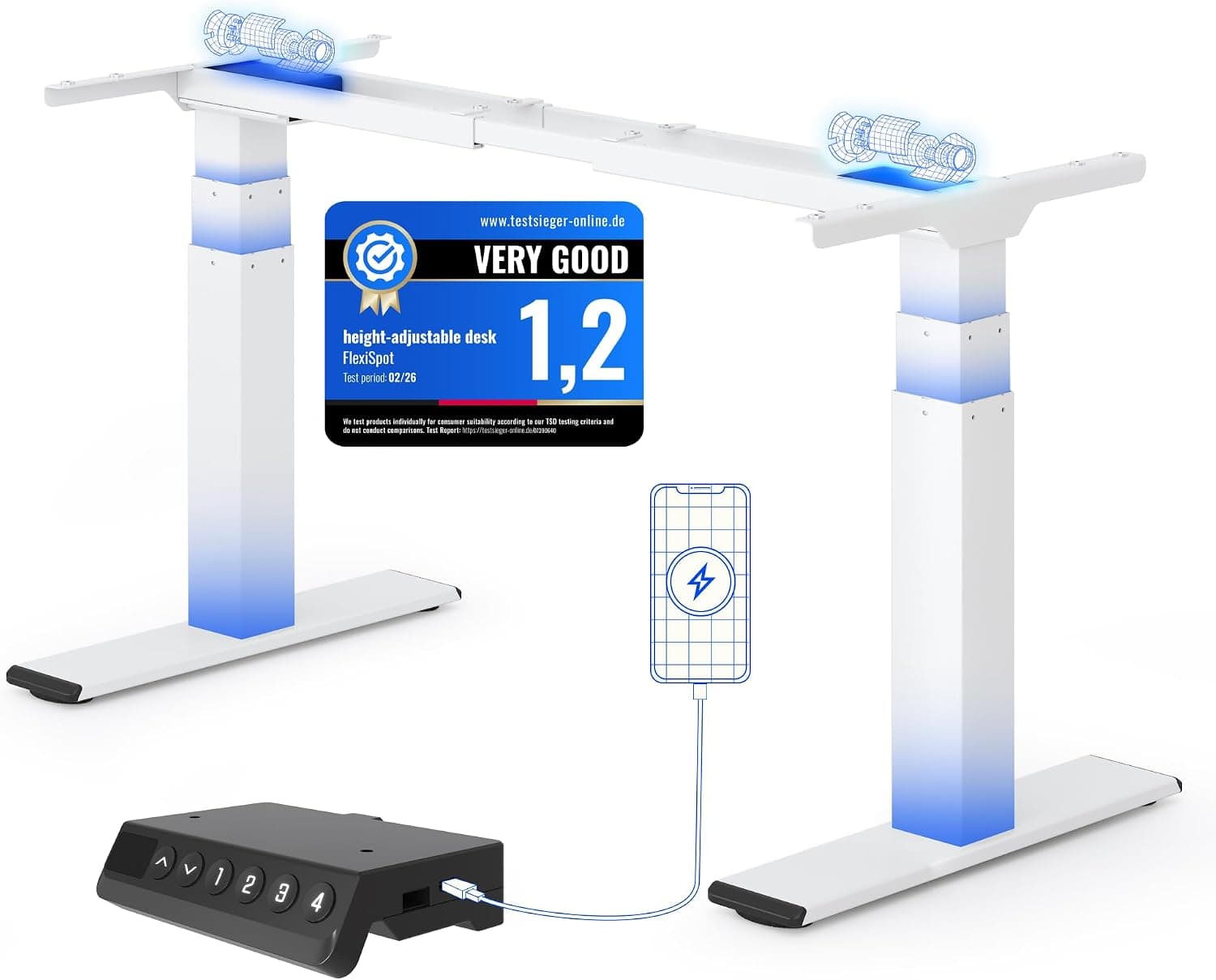 FLEXISPOT Escritorio Elevable Eléctrico 200 kg, Altura 60–125 cm