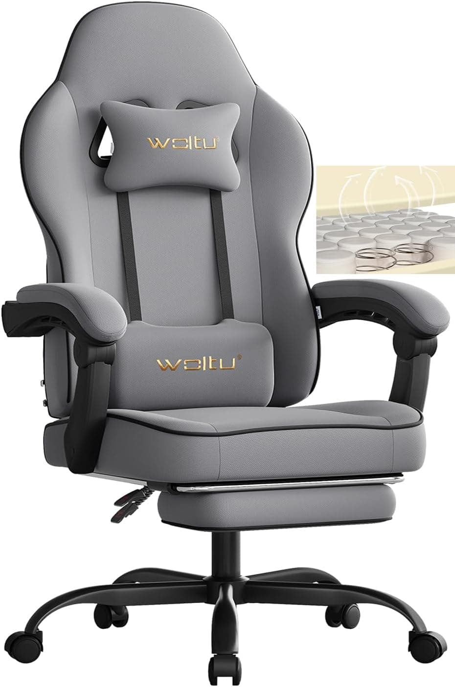 WOLTU Silla Gaming,Silla Gamer con Reposabrazos y Soporte Lumbar,Gris