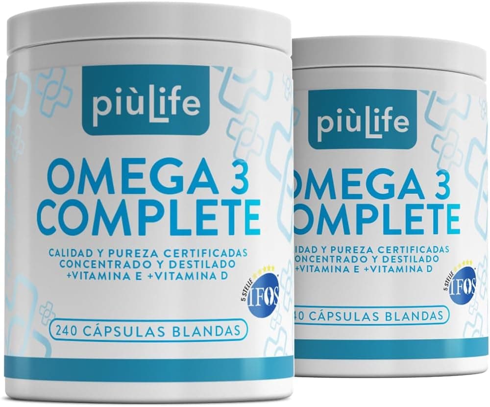 Omega 3 IFOS Certificado con Vitamina D3 y E PiùLife, 480 Cápsulas Blandas