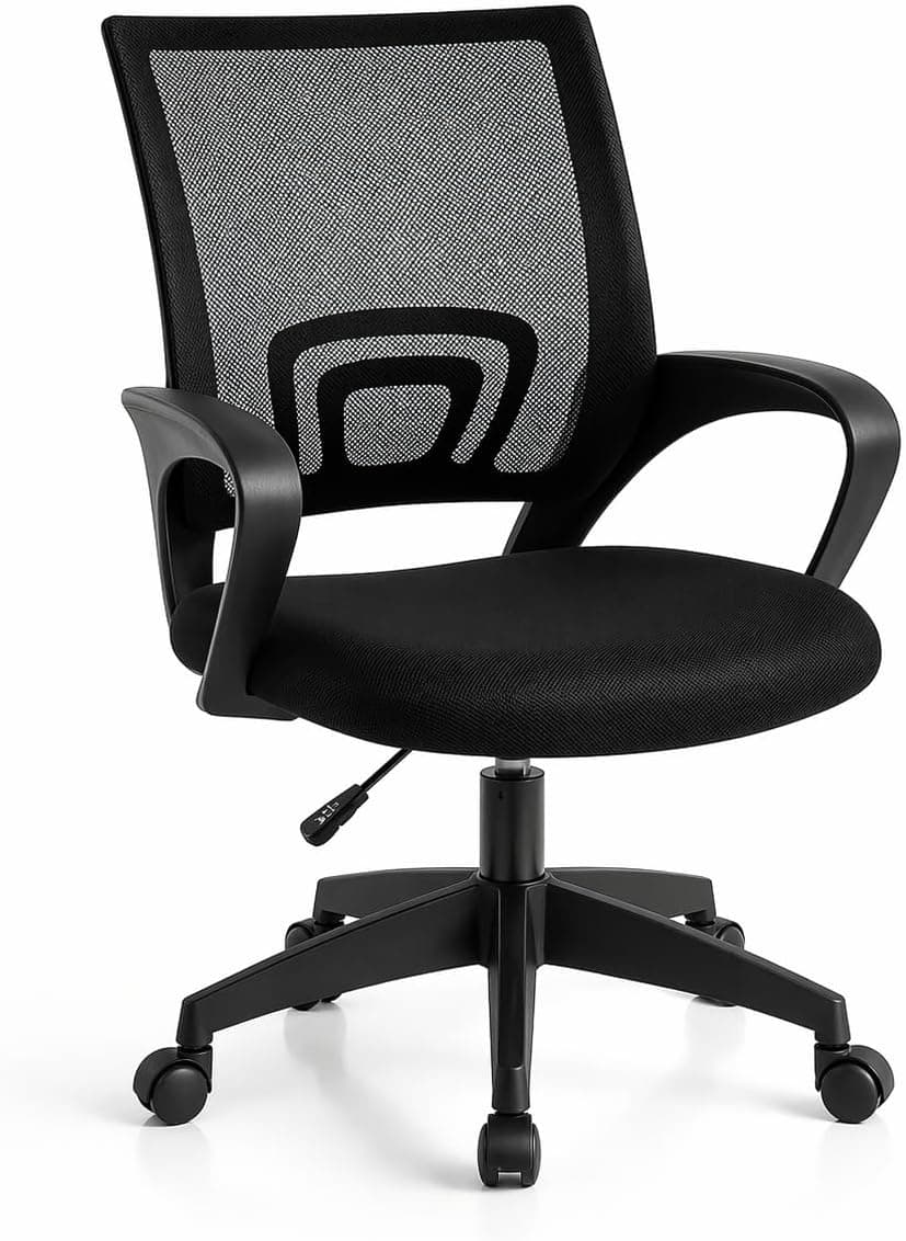 T-LoVendo - Silla de Oficina o Escritorio ergonómica con Soporte Lumbar, Malla Transpirable, Regulable en Altura, Ruedas antiarañazos, Color Negro