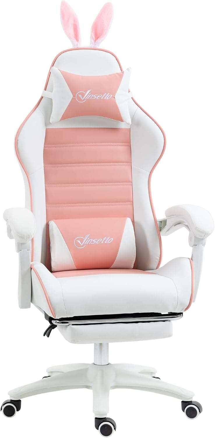 Vinsetto Silla Gaming Ergonómica Reclinable 135° Soporte Lumbar Rosa