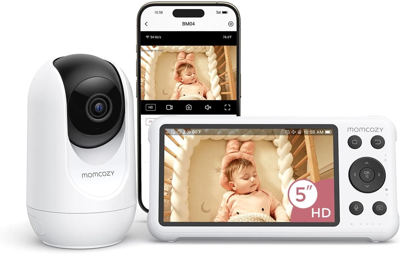 momcozy BM04 Camara Vigilancia Bebe con WiFi y 5" Pantalla, App Compatible