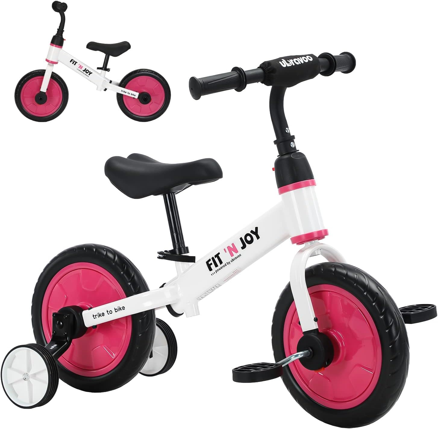 UBRAVOO Fit 'n Joy Bicicleta de Entrenamiento para niños pequeños, Bicicleta de Equilibrio 4 en 1 para niños con Pedales y Ruedas de Entrenamiento, Triciclo para Andar en Bicicleta para 2-5