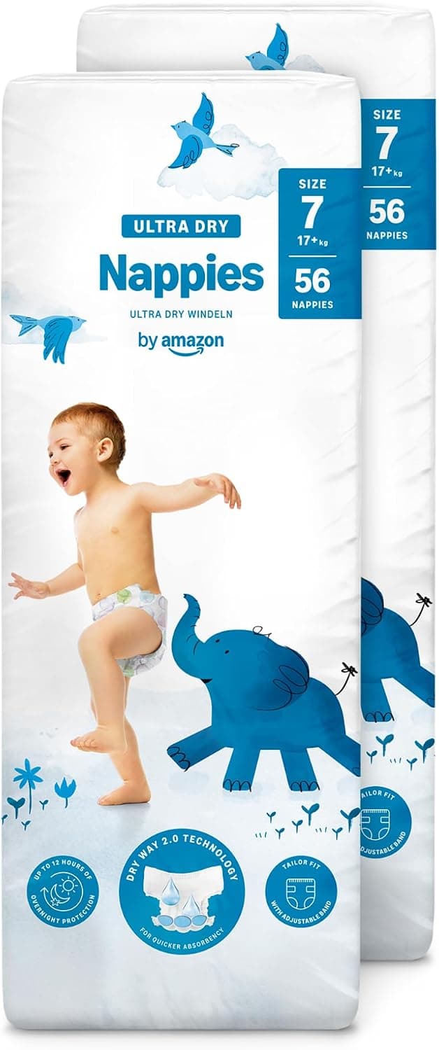 By Amazon Pañales Ultrasecos, Talla 7 (más de 17kg), 112 Unidades (2 Paquetes de 56)
