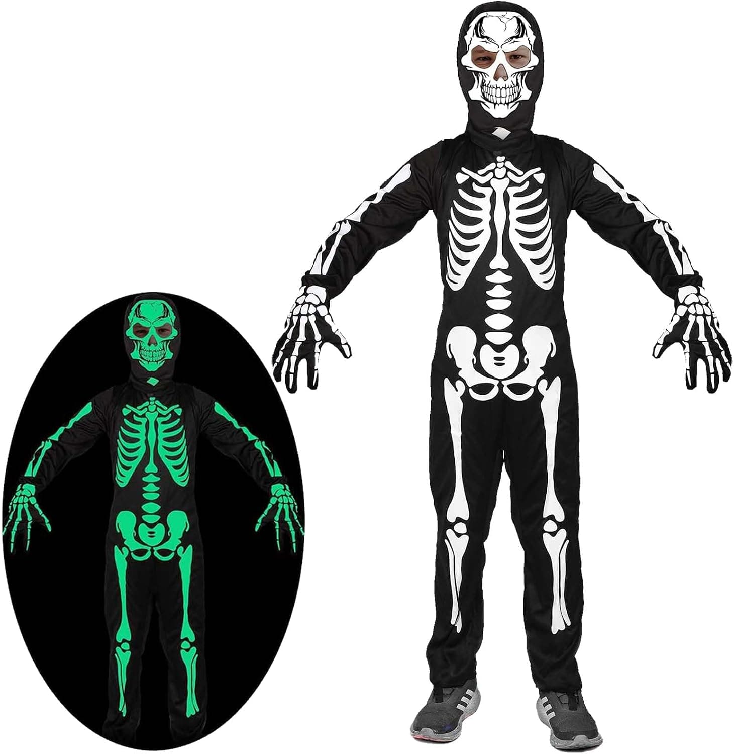HaoVrisn Disfraz Esqueleto Niño Halloween Niños, Disfraz Niño Halloween de Esqueleto Niños Que Brillan en la Oscuridad