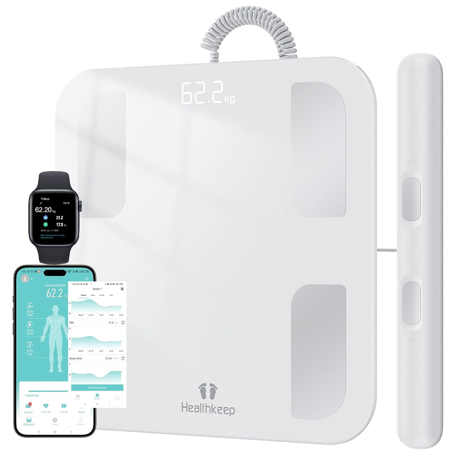Báscula Inteligente de Baño con 8 Electrodos, Báscula de Precisión Bioimpedancia, Básculas Digitales Baño, 18 Mediciones Esenciales, para Andriod y iOS