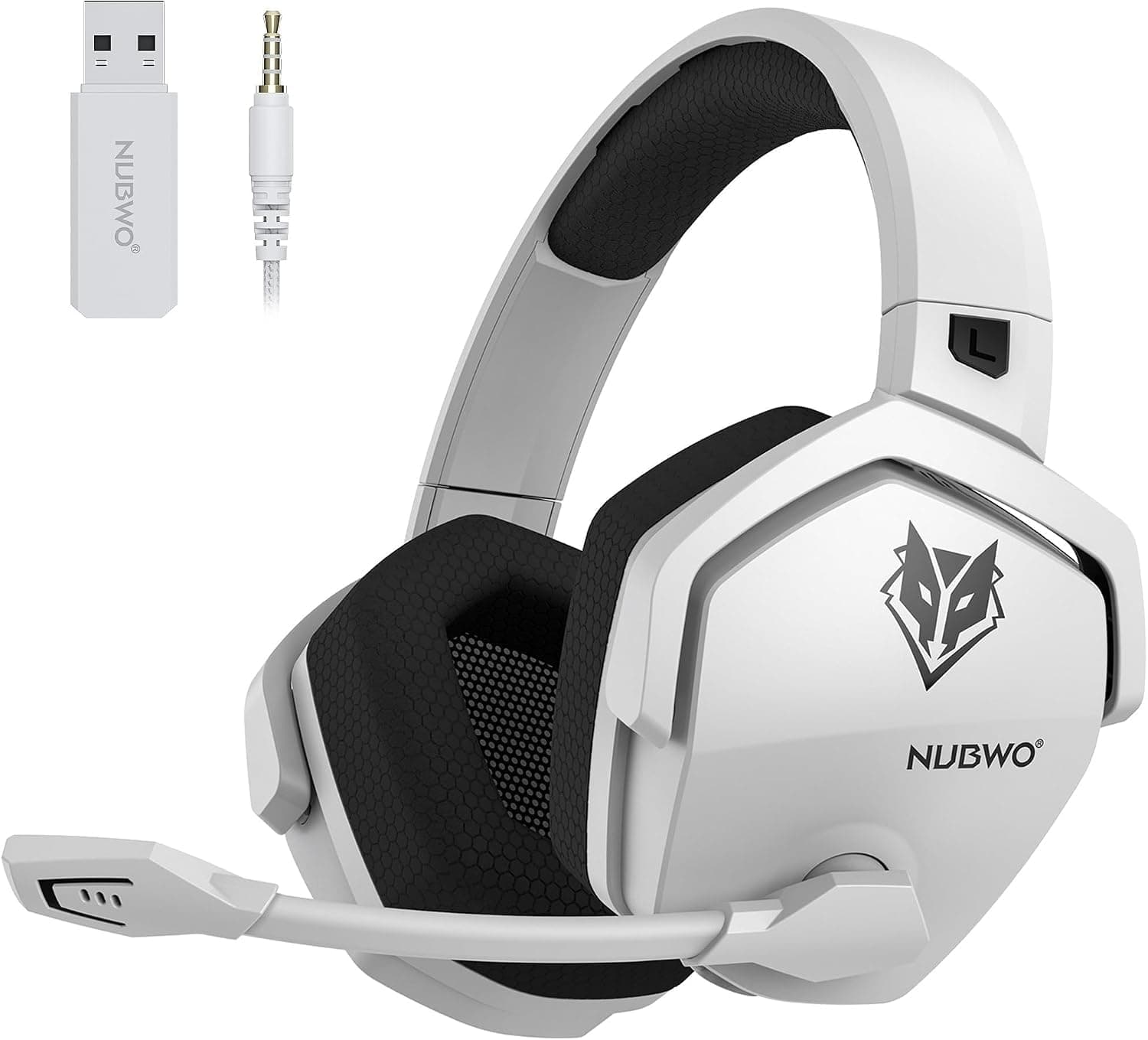 NUBWO G06 Cascos Gaming Inalámbricos con Drivers de 50 mm para PC/Ps5/Ps4/NS/Mobile, Auriculares Gaming Inalámbricos con 2.4 GHz+Bluetooth 5.3 Modo Dual,7.1 Sonido Envolvente,Duración 100Hr+ - Blanco