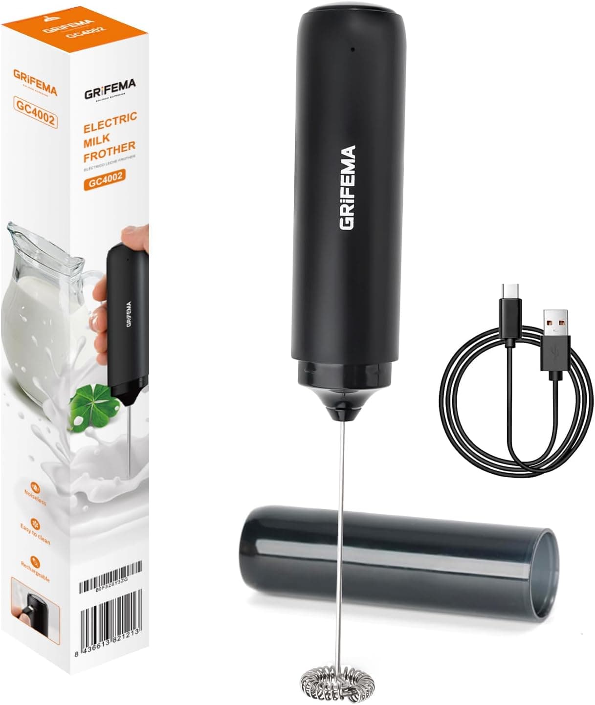 GRIFEMA Espumador de Leche Eléctrico Recargable Batidor Café USB
