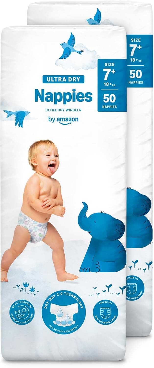 By Amazon Pañales Ultrasecos, Talla 7+ (más de 18kg), 100 Unidades (2 Paquetes de 50)
