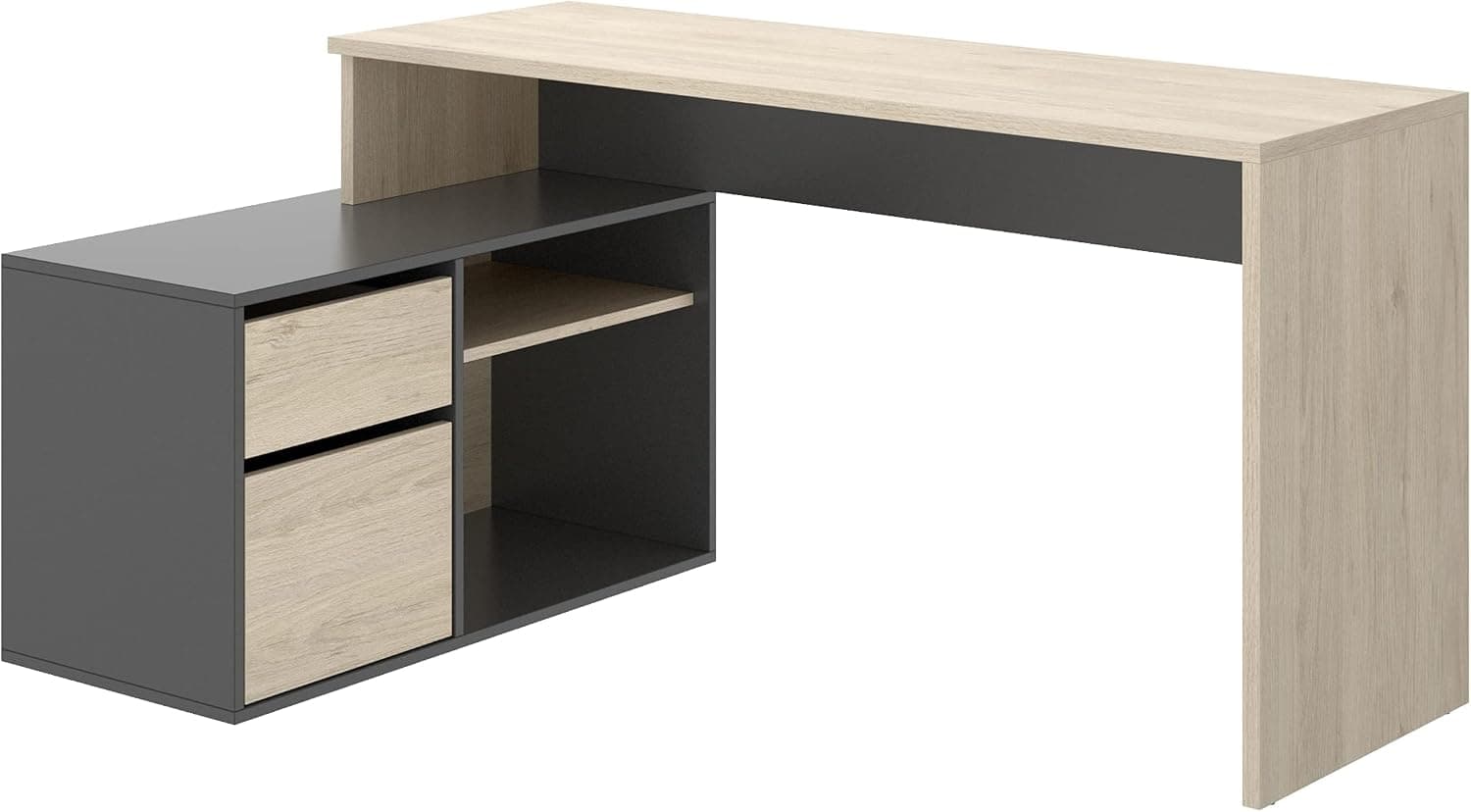 DEKIT GRUPO RIMOBEL ROX - MESA ESCRITORIO CON ALMACENAJE Y DOBLE MONTAJE - 139x75 cm - NATURAL / GRAFITO