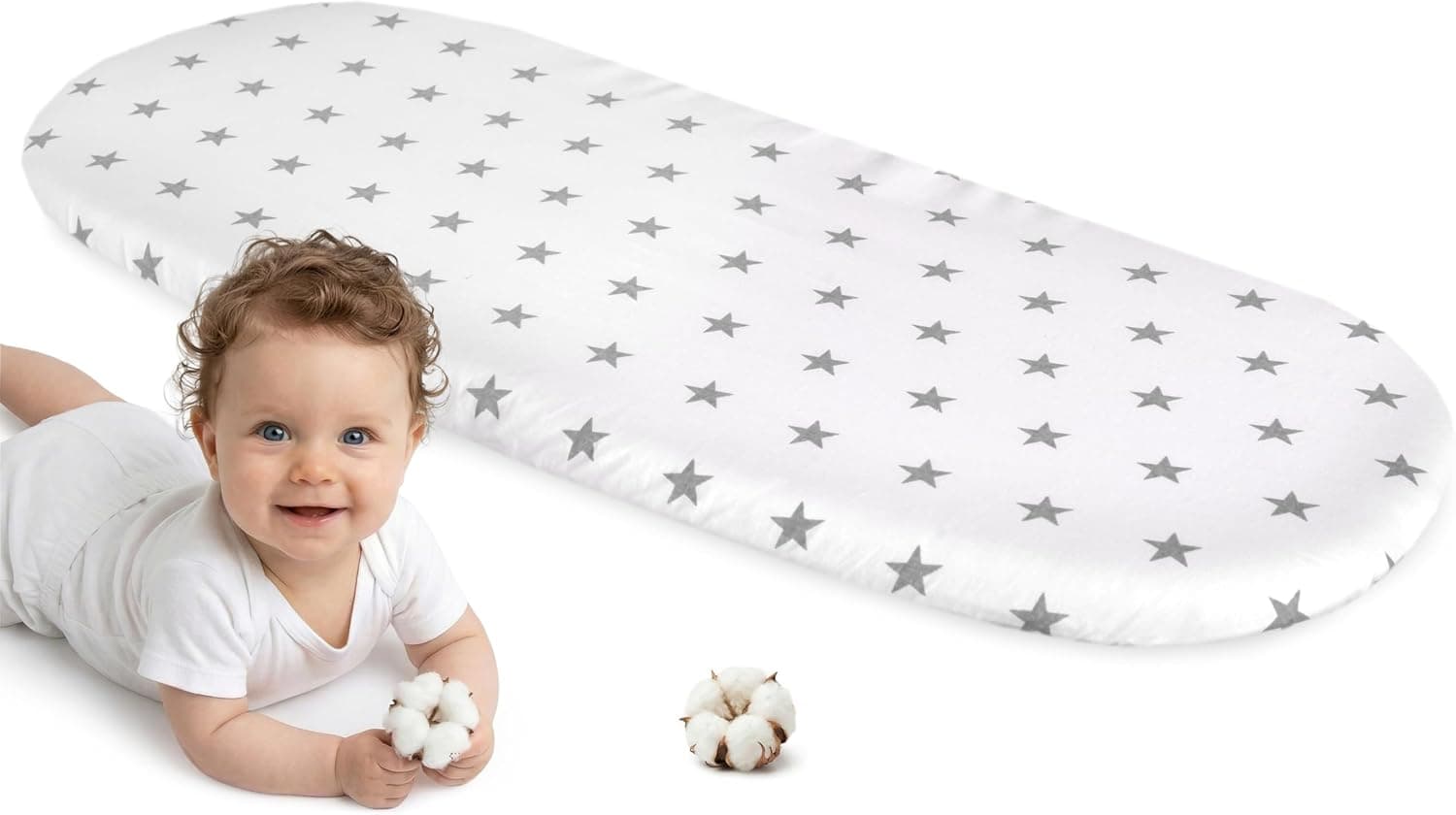 Medi Partners Sábana Bajera Cochecito 86x40cm 100% algodón Protector colchón bebé (Estrellas Grises sobre Blanco)