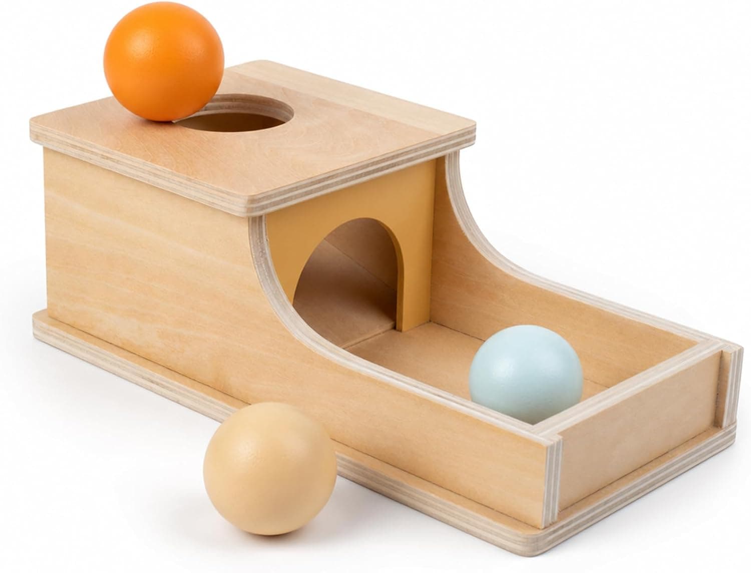 Caja Permanencia Montessori Madera con 3 Bolas de Colores