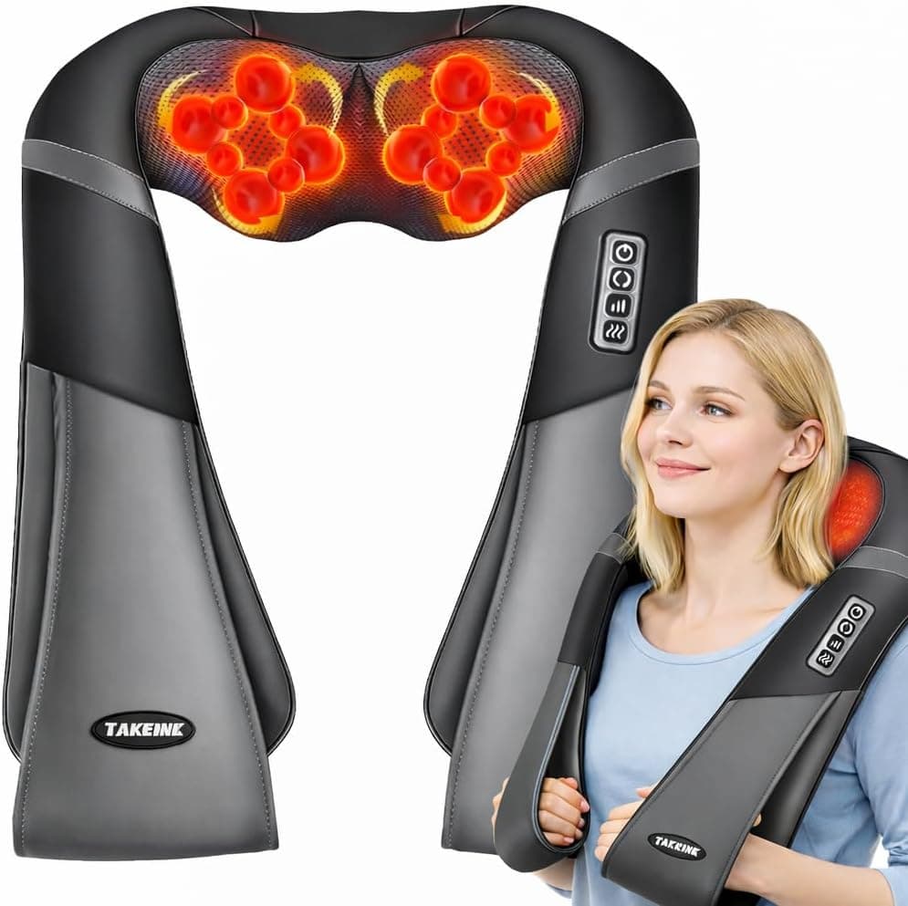 TAKRINK Masajeador Cervical y Espalda Shiatsu con Calor, 16 Cabezales