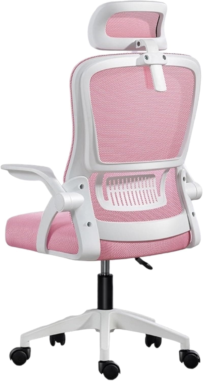 Silla de Oficina, para Gaming, Escritorio Ergonómica con Reposacabezas, Ajustable y con Soporte Lumbar | Respaldo de Malla Transpirable | Reposabrazos Abatibles de 90° | Giratoria 360° (Rosa)