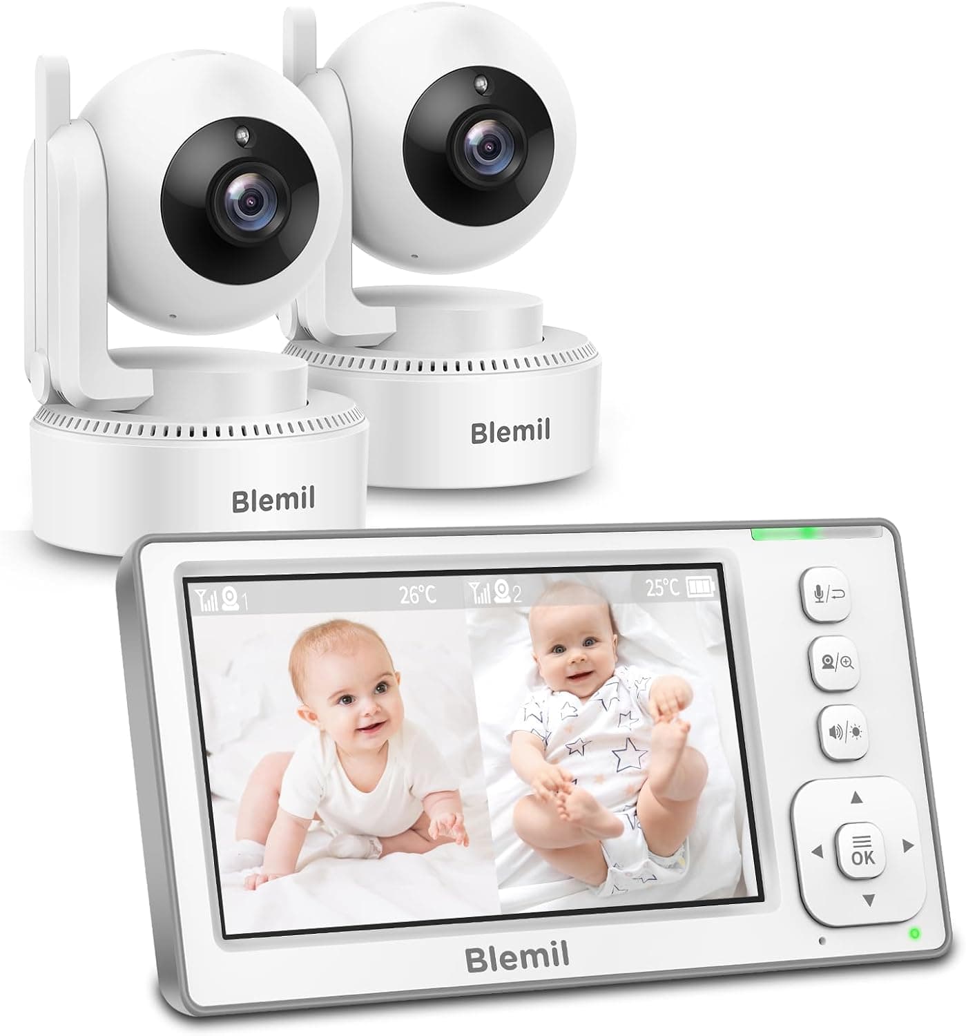 Blemil 4.3" IPS camara vigilancia bebe , 2 Cámaras, Batería Mejorada
