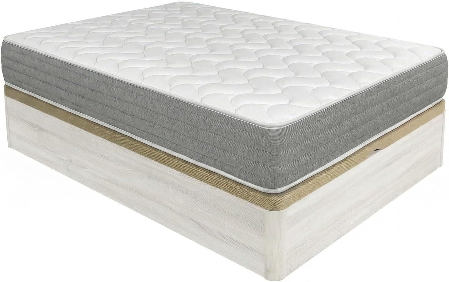 DUÉRMETE ONLINE - Pack Colchón Viscoelástico Viscotec con Canapé Madera Abatible Gran Capacidad, Color Polar 135 x 190 cm