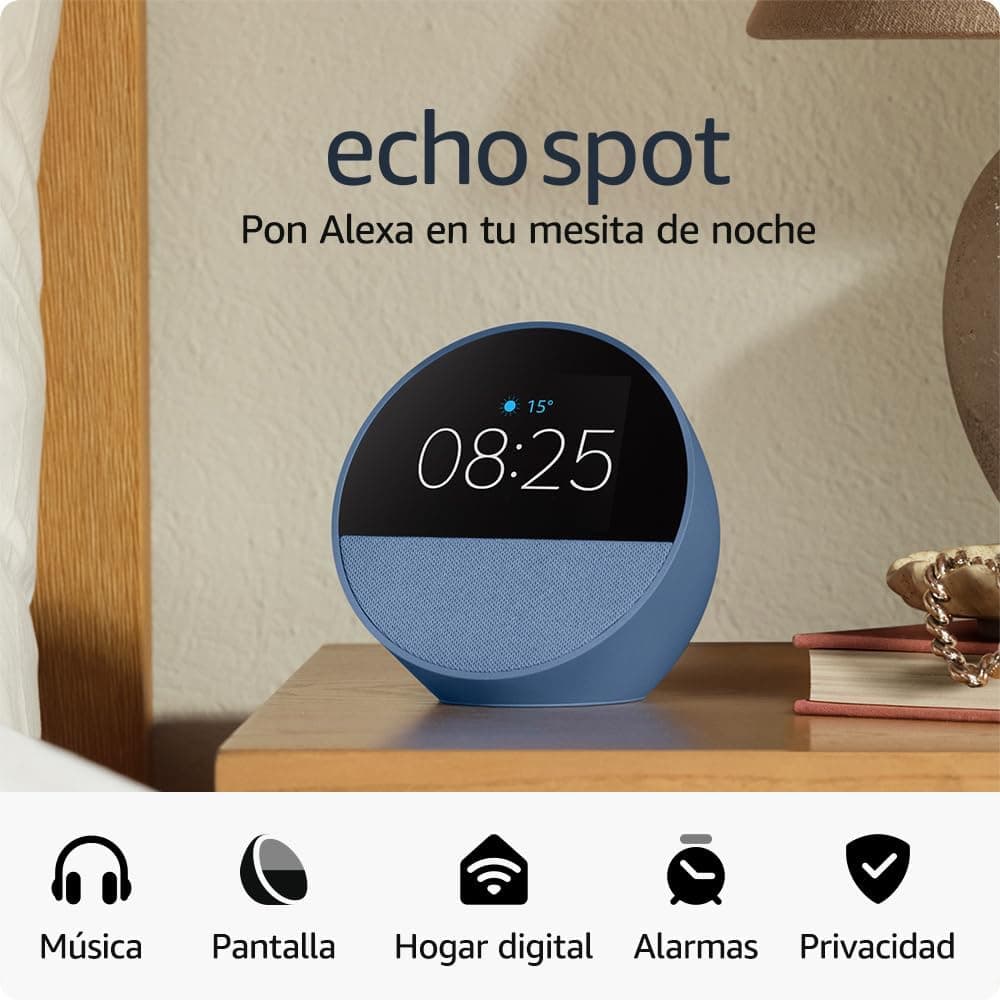 Amazon Echo Spot (última generación) | Despertador inteligente con sonido de calidad| Azul, con Acceso Anticipado a Alexa+
