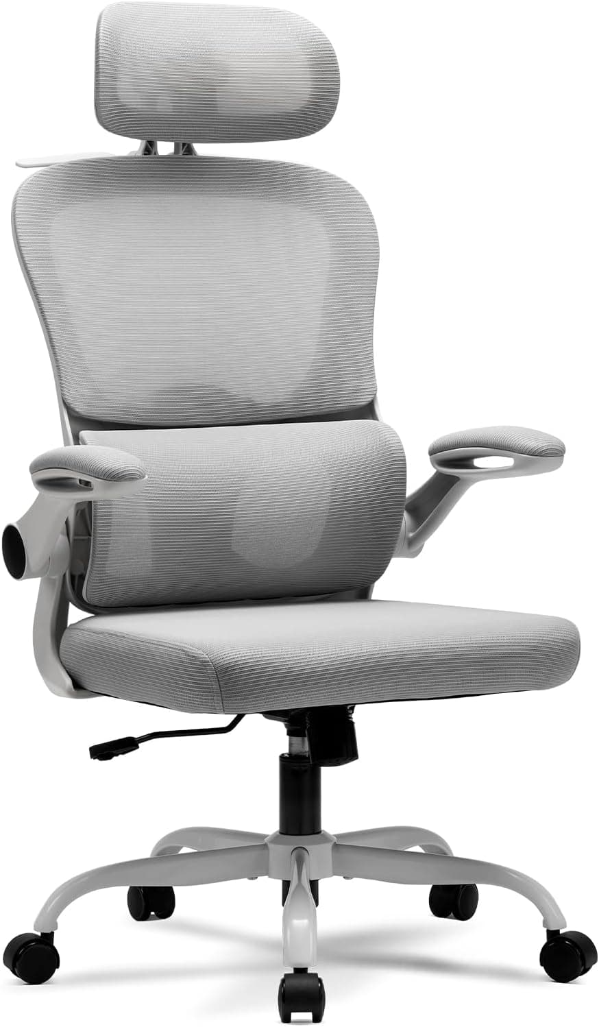 Magic Life Silla de Oficina Ergonómica con Respaldo de Malla, Soporte Lumbar Ajustable, Reposabrazos y Altura Regulable para Home Office (Blanco)