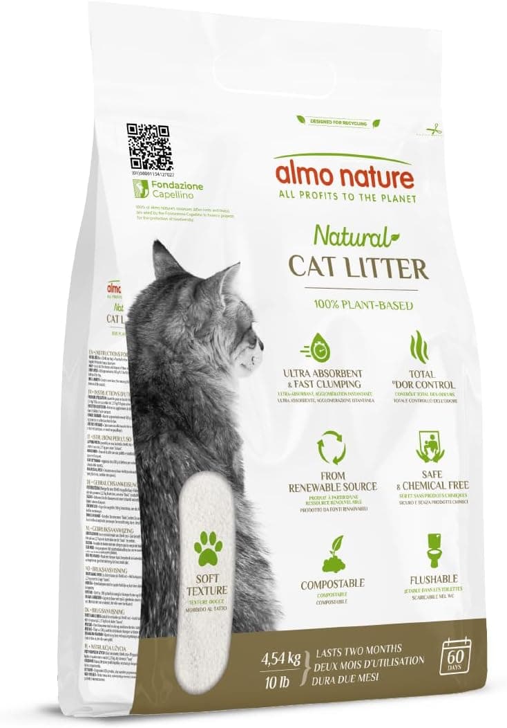 Almo Nature Soft Texture - Arena para Gatos Natural - Aglomerante, 100% Vegetal, Biodegradable, Duradera y contra Olores - Saco de 4,54 kg