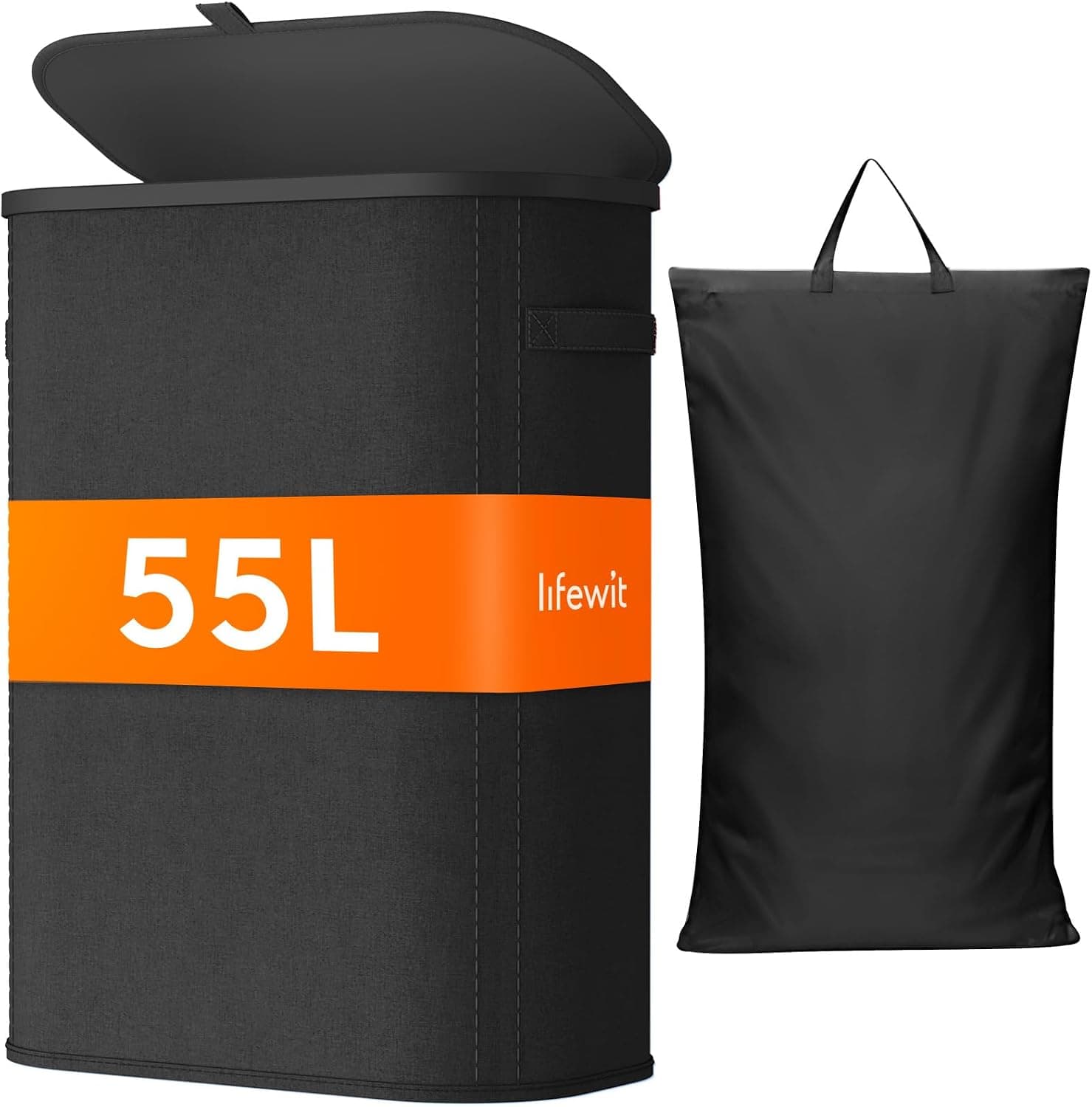 Lifewit Cesto Ropa Sucia, Cesta Ropa Plegable con Bolsa Extraíble y Asa, Cubo Ropa Sucia con Tapa, Laundry Basket para Dormitorio, Baño, Lavandería, Dormitorio, 55 L, Negro