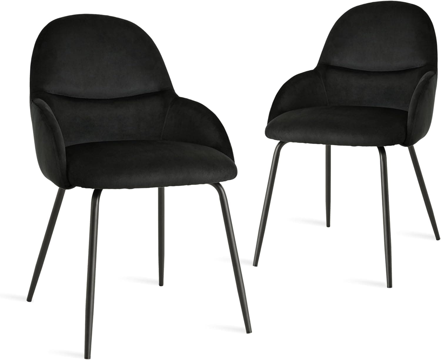 Juego de 2 sillas de comedor con reposabrazos - Sillas ergonómicas tapizadas, modernas sillas de cocina con tapicería de terciopelo y patas de metal, sillas acolchadas para salón o sala de