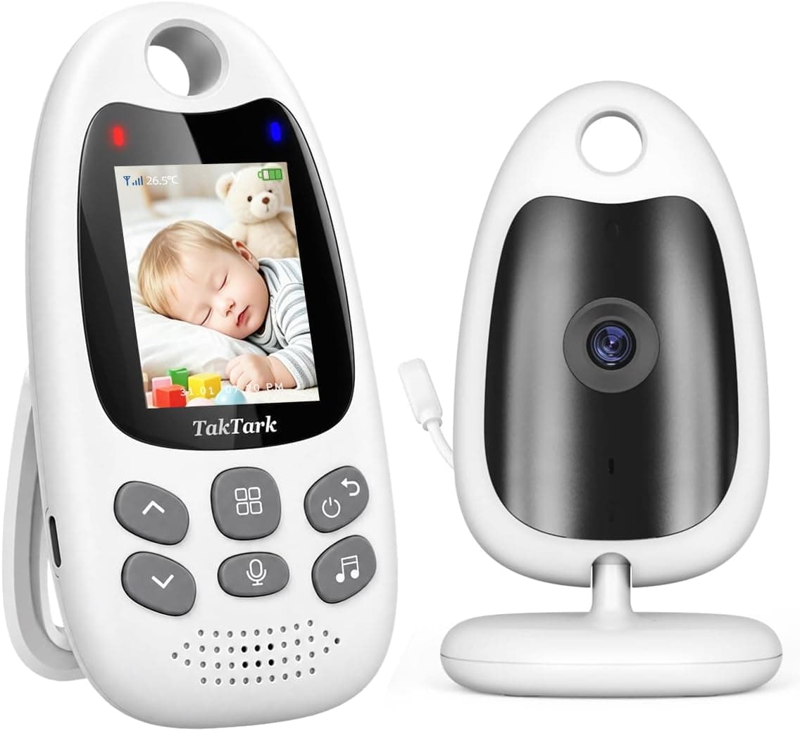 TakTark Vigilabebes con Camara, Inalámbrico Camara Vigilancia Bebe Inteligente Monitor Bebé con LCD 2.0'' y Cámara Visión Nocturna, Comunicación Bidireccional, VOX y Vigilancia de la Temperatura