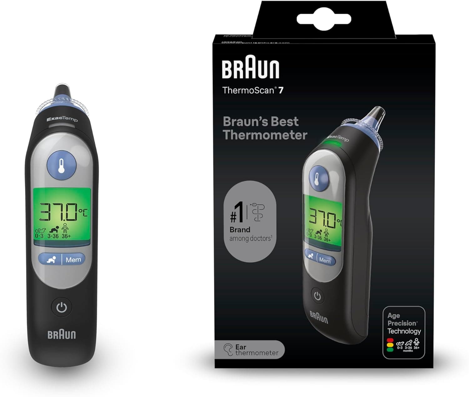 Braun ThermoScan 7 Termómetro de oído | Tecnología Age Precision | Negro