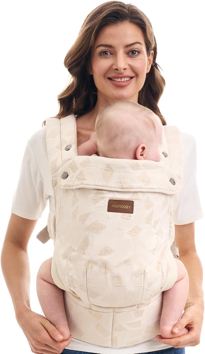 Momcozy Mochila Portabebés Ergonómica, Mochila Porteo Bebé Cómoda y Ligera con Soporte Lumbar, Fácil de Poner, Manos Libres, Diseño Geométrico Moderno