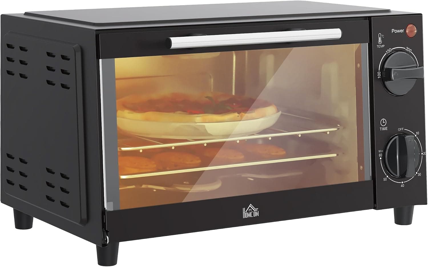 HOMCOM Horno Eléctrico de Sobremesa 9L 750W Temperatura Ajustable Negro