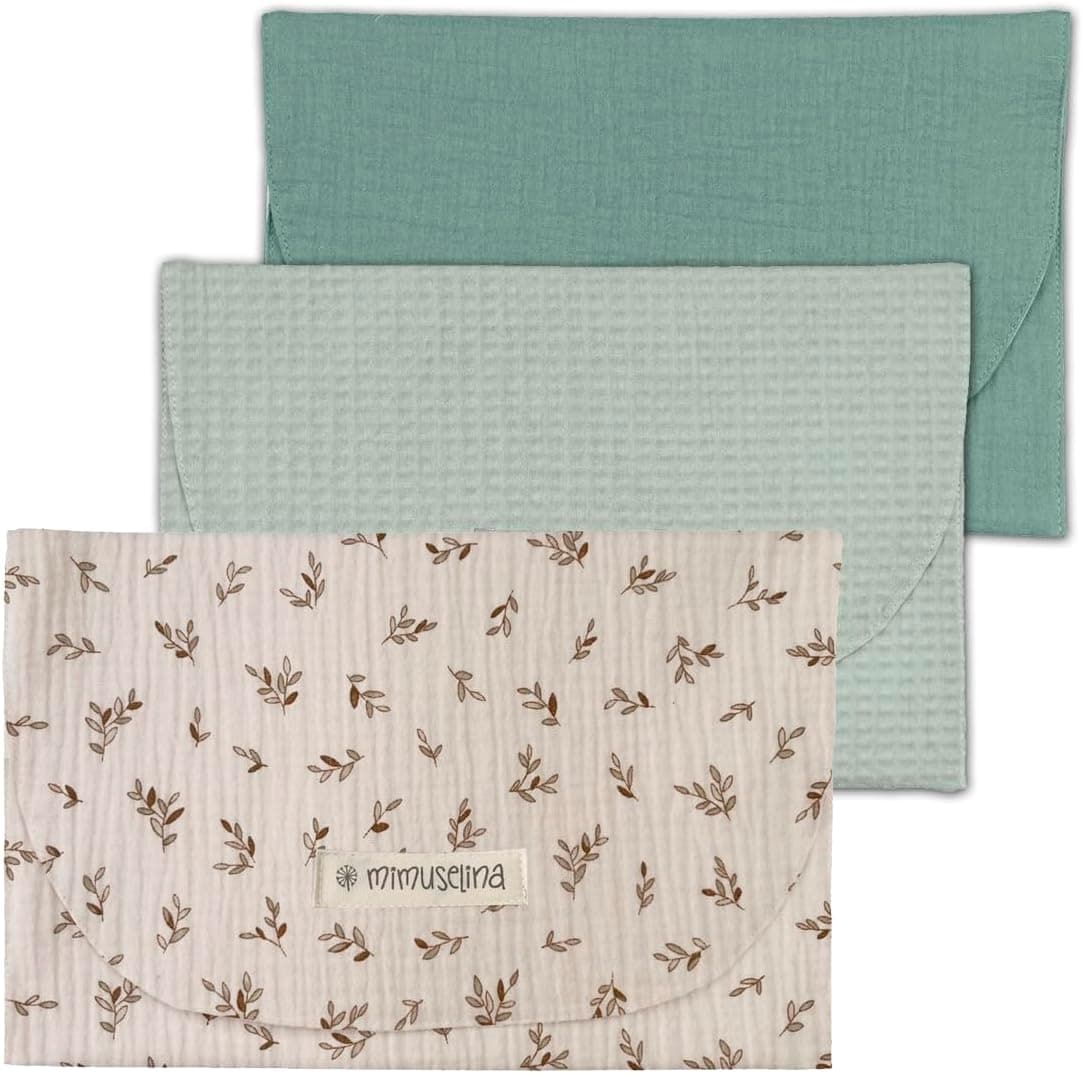 MIMUSELINA - 3X Bolsa Impermeable Bebe Guarderia para Muda | Bolsa Pañales y Toallitas Bebe | Organizador Ropa Bebe | Tela Impermeable (Waffle Mint/B. Mint/Ecru)