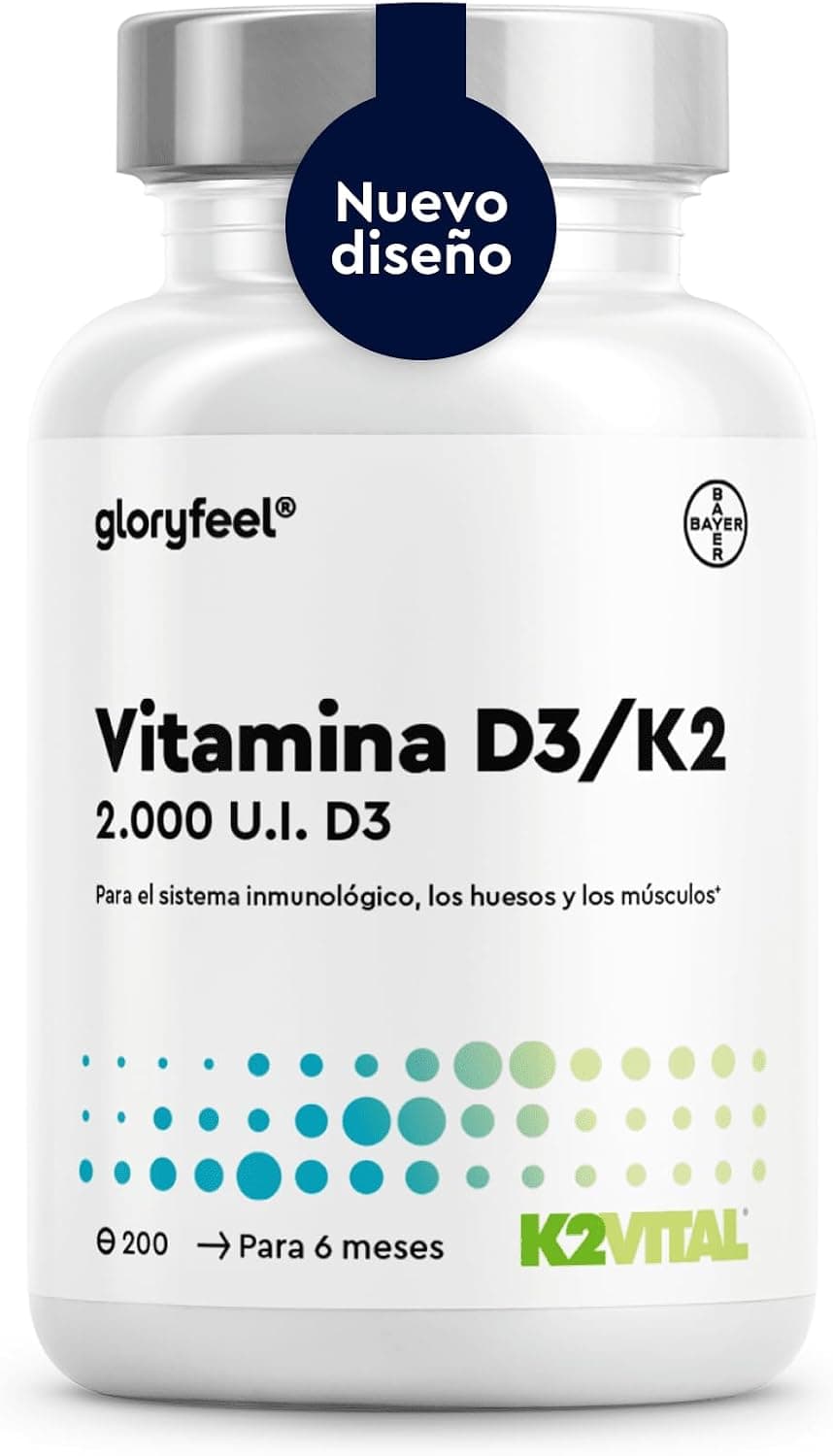 Vitamina D3 + K2 en dosis altas - 200 comprimidos - Premium: K2VITAL® de Kappa - 99,7% de vitamina K2-MK7 totalmente trans + 2000 UI de D3 (2 comprimidos al día) - Probado en laboratorio