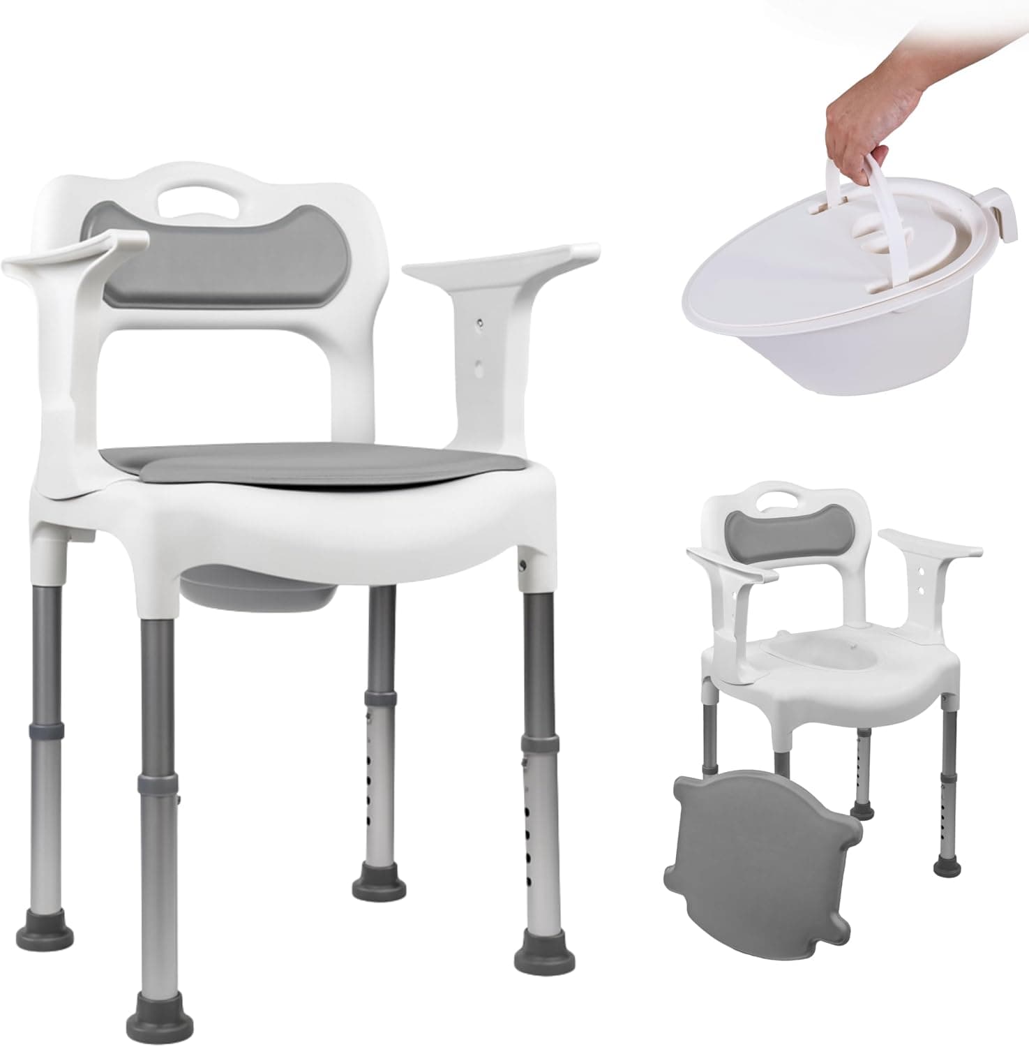 Mobiclinic®, Silla WC, Baño y Ducha, 3 en 1, Altura Regulable en 6 Niveles, Orinal Extraíble 3.5L, Cojines en Asiento y Respaldo, Multifunción, Conteras Antideslizantes, Guido