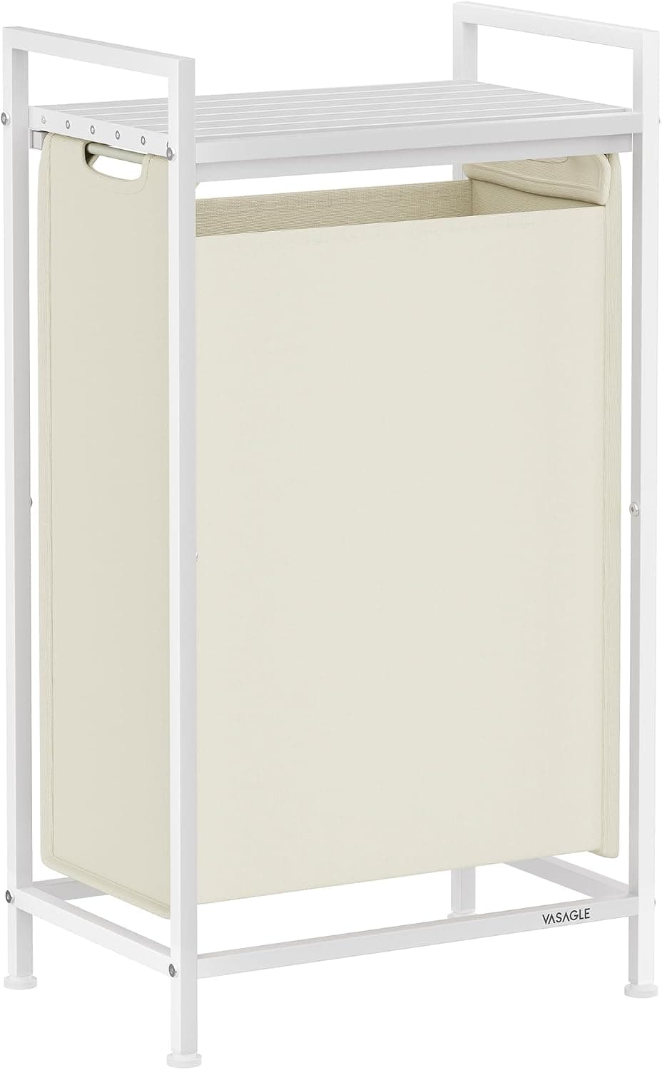 VASAGLE Cesto para Ropa Sucia, Cesta Colada, Bolsa de Tela Oxford Extraíble y Desmontable, Estante, Marco Metálico, 47 L, 42 x 28 x 75 cm, Blanco Crema y Blanco Mate BLH001W01